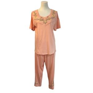 Vintage Country Store Embroidered Cotton Lounge Set Floral Boho CottageCore M